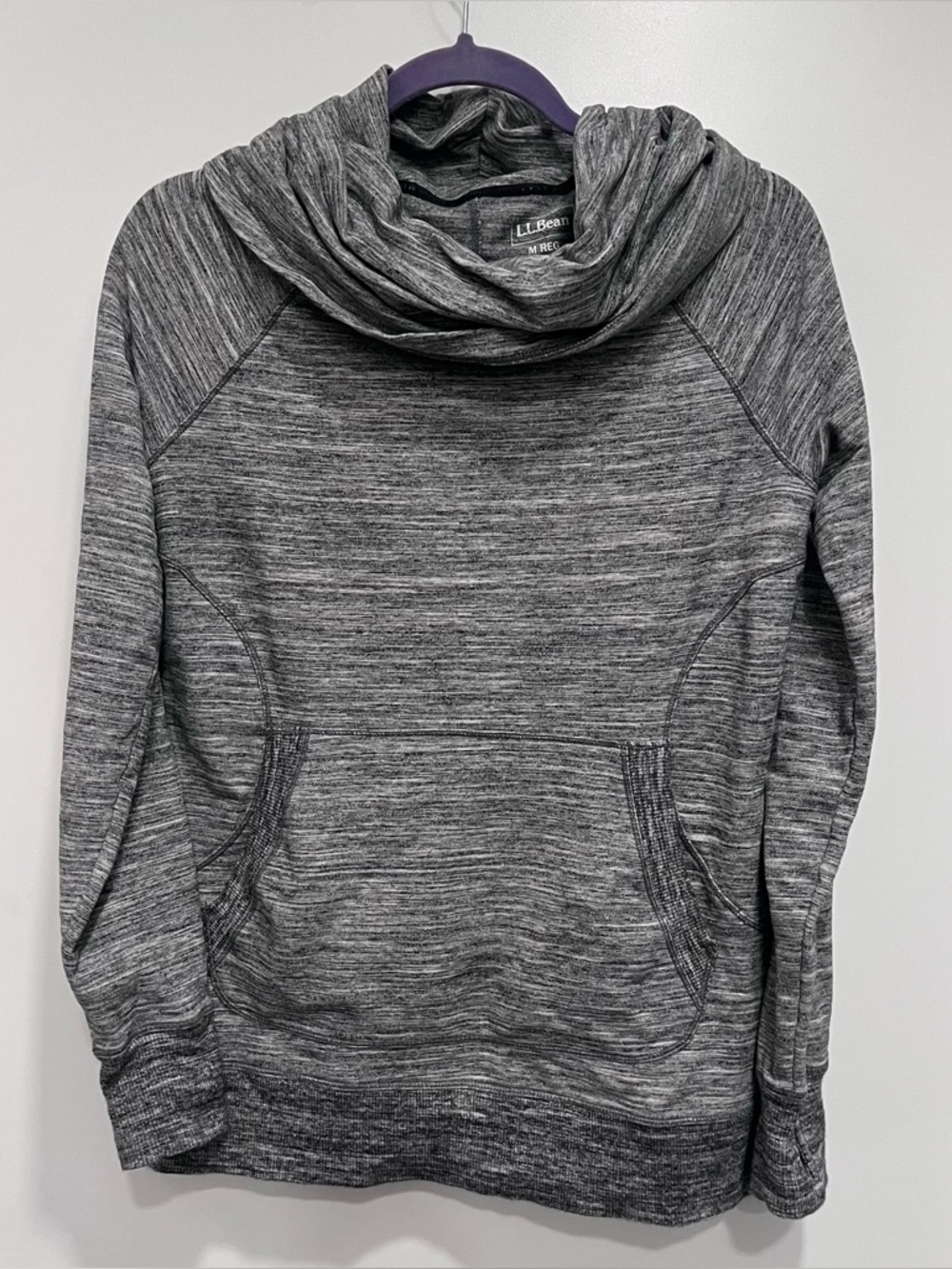 L.L. Bean Women's Heathered Grey Cowl Neck Pullover Medium Thumb Holes Cotton